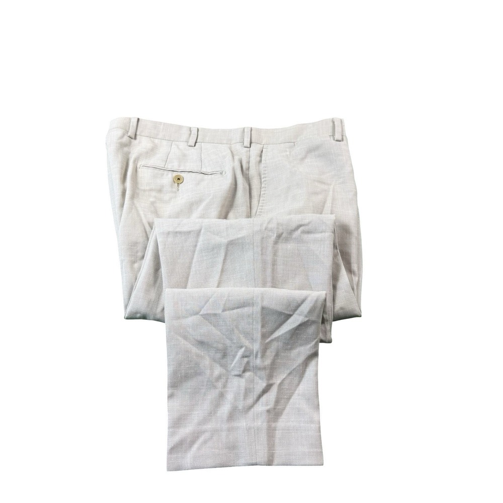 Proper Cloth Tan Woven Wool Linen Stretch Flat Front Trouser Size 38x31